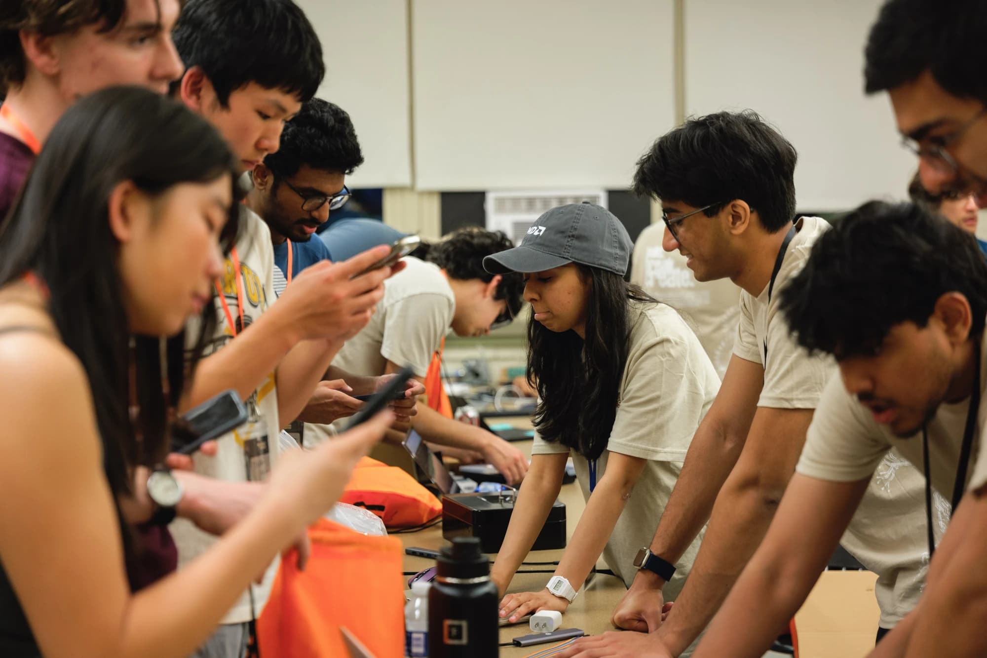 StarkHacks participants building and testing hardware together